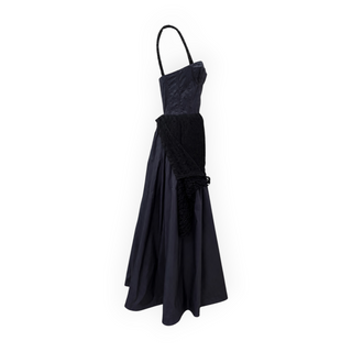 Christian Dior Navy Silk Taffeta Black Lace Bustier Evening Gown Size FR 36