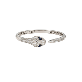 Bulgari White Gold Serpenti Diamond and Sapphire Snake Head Bracelet Size S