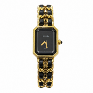 Chanel Gold-Plated Black Leather Chain Quartz Vintage Watch
