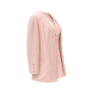 Chanel Light Pink Wool Blend Tweed Trim Cardigan and Sleeveless Dress Two-Piece Set
