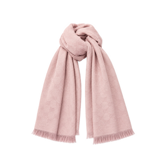 Gucci Light Pink GG Monogram Jacquard Fringed Scarf