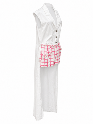 Chanel White Sleeveless Shirt Dress with Pink Tweed Check Shorts Detail Size 34