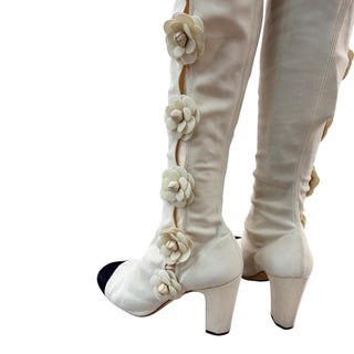 Chanel Ivory Camellia Button Cap-Toe Boots