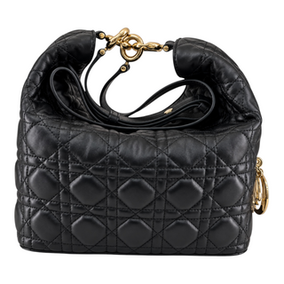 Dior Black Cannage Leather Hobo Bag Gold Hardware