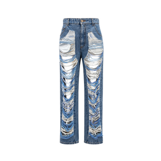 Chanel Blue Distressed Denim Straight-Leg Jeans Size FR 38