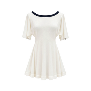 Chanel Ivory and Navy Blue Contrast Trim Belted Mini Dress FR 34