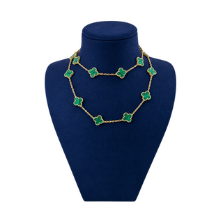 Van Cleef & Arpels Vintage Alhambra Malachite 20 Motif Necklace in Yellow Gold