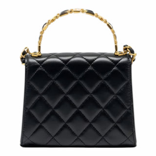 Chanel 22B Mini Top Handle Flap Bag Black Lambskin & Enamel Gold Hardware