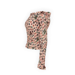 Chanel Pale Nude Pink Multicolour Printed Smocked Off-Shoulder Top Size FR 36