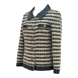 Chanel Black & Cream Striped Tweed Jacket with Black Trim