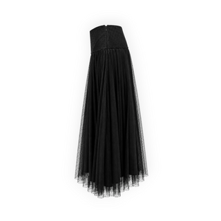 Christian Dior Black Polka Dot Tulle Pleated Midi Skirt Size FR 42