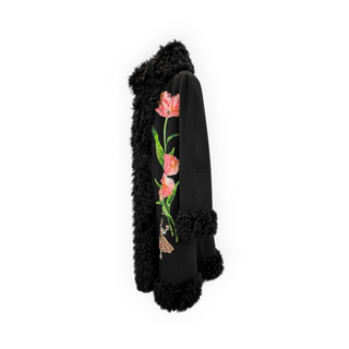 Dolce & Gabbana Black Kalgan Lamb Fur Floral Embroidered Coat IT 40