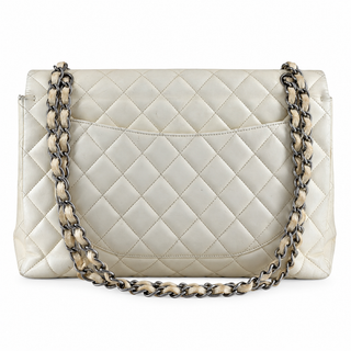 Chanel White Quilted Leather Classic Jumbo Double Flap Bag