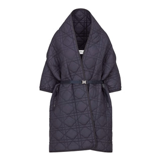 Christian Dior Navy Macro Cannage Belted Quilted Scarf Coat