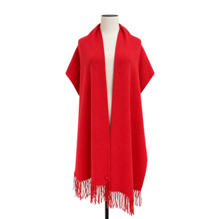 Chanel Vibrant Coral Pink Cashmere Fringed Shawl Scarf