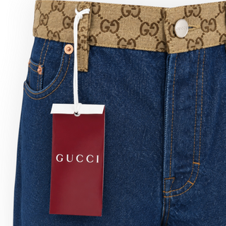 Gucci Blue Denim GG Monogram Waistband Straight-Leg Jeans Size IT 26