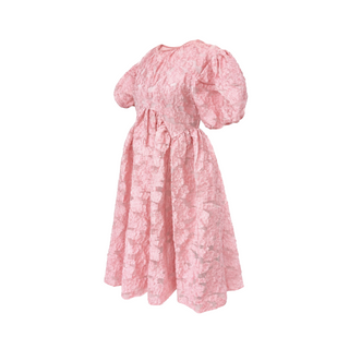 Cecilie Bahnsen Pink Floral Textured Puff Sleeve Midi Dress UK 6