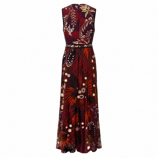Burberry Burgundy Multicolour Embellished Floral Maxi Dress Size 44