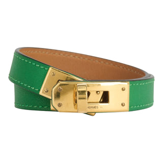Hermès Kelly Double Tour Bracelet Vert Vertigo Swift Leather Gold Plated