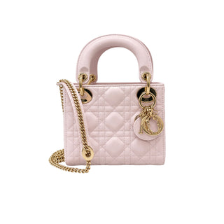 Christian Dior Pale Pink Lady Dior Cannage Lambskin Small Bag Gold Hardware
