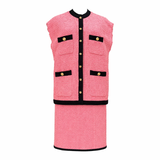 Gucci Pink Sleeveless Tweed Vest Jacket and Skirt Co-ord Set