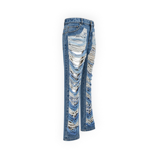 Chanel Blue Distressed Denim Straight-Leg Jeans Size FR 38