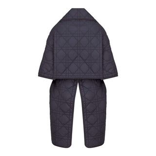 Christian Dior Navy Macro Cannage Belted Quilted Scarf Coat