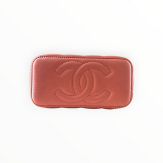 Chanel Coral Pink Quilted Leather Mini Vanity Case Bag with Chain Strap