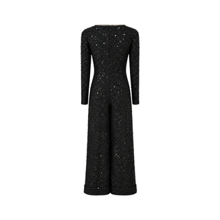 Chanel Black Sequin Embellished Long Sleeve Wide-Leg Jumpsuit FR 36