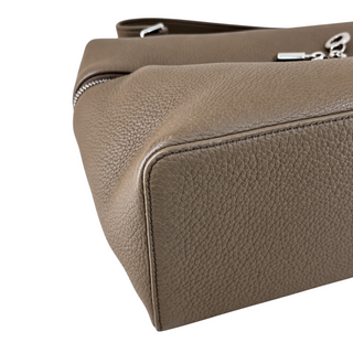 Loro Piana Taupe Grained Leather Top Handle Bag with Silver-Tone Hardware