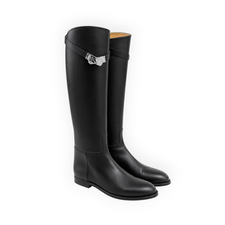 Hermès Black Box Calfskin Jumping Kelly Buckle Knee-High Boots Size EU 40