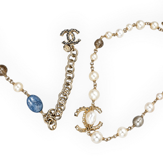 Chanel Gold Multicolour Pearl & CC Charm Long Necklace/Belt