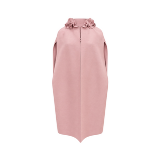 Valentino Rosette-Embellished Blush Wool-Silk Cape Top