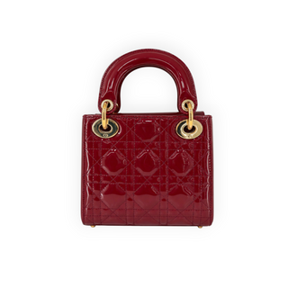Christian Dior Cherry Red Patent Cannage Calfskin Mini Lady Dior Bag