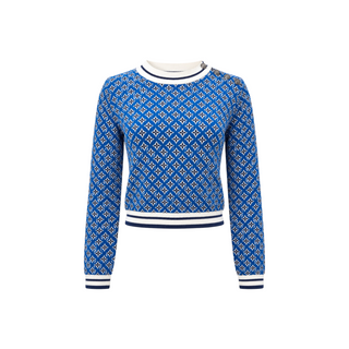 Louis Vuitton Blue Monogram Jacquard Knit Sweater Size S