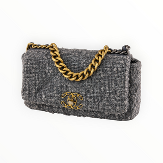 Chanel Grey Tweed 19 Flap Bag with Mixed Metal Chain Hardware