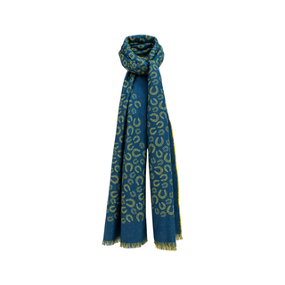 Hermès Blue and Yellow Reversible Horseshoe Motif Cashmere Silk Scarf
