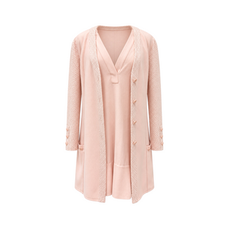 Chanel Light Pink Wool Blend Tweed Trim Cardigan and Sleeveless Dress Two-Piece Set