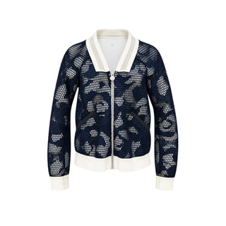 Chanel Navy & White Camellia Mesh Bomber Jacket Size FR 36
