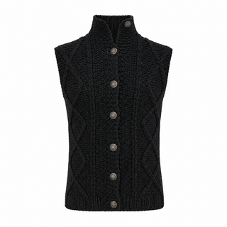 Chanel Black & Ivory Cashmere Cable-Knit Sleeveless Vest Size FR 36