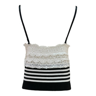 Chanel Cruise Black & White Lace Trim Striped Knit Camisole Top