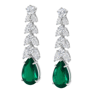 Lab-Grown Emerald & Diamond Drop Earrings in White Gold-Plated Sterling Silver