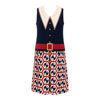 Gucci Navy Signature Nautical Print Drop Waist Collar Dress