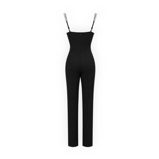 AREA Black Crystal Embellished V-Neck Sleeveless Tailored Jumpsuit Size M