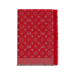 Louis Vuitton Coral Pink Multicolour Monogram Shine Silk and Wool Jacquard Shawl Scarf