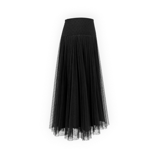 Christian Dior Black Polka Dot Tulle Pleated Midi Skirt Size FR 42