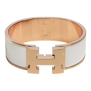 Hermès Clic Clac H Blanc Bracelet Rose Gold Plated