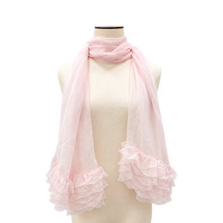Chanel Light Pink Silk Ruffle Scarf with CC Logo