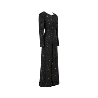 Chanel Black Sequin Embellished Long Sleeve Wide-Leg Jumpsuit FR 36