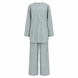 Victoria Beckham Striped Silk Blend Blouse & Wide-Leg Trouser Set Green Size UK 8